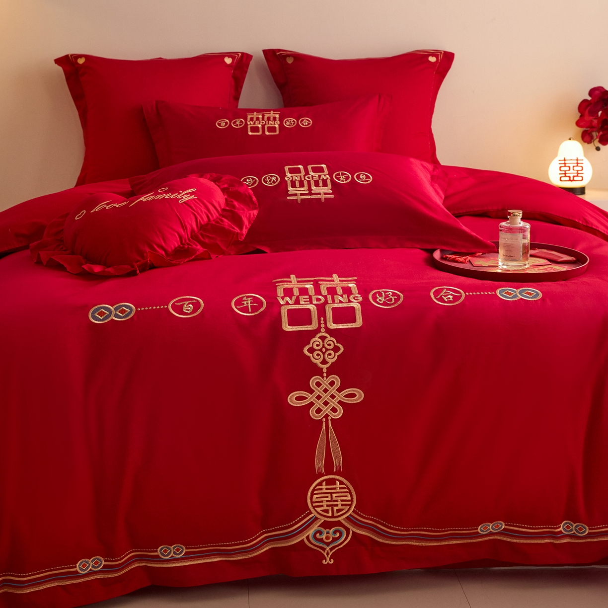 91家纺网 家纺一手货源 找家纺 东方合美（原：皇家传奇） 2025新款长绒棉纯棉婚庆刺绣小红书系列四件套 皇家喜事