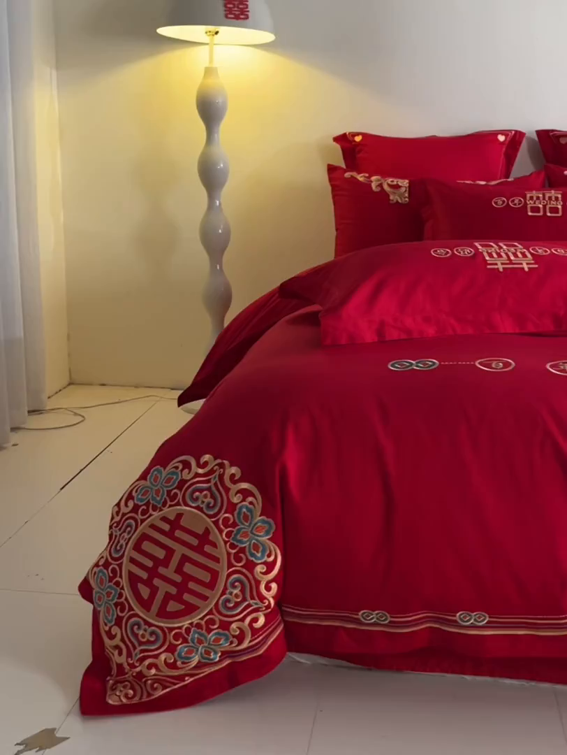 91家纺网 家纺一手货源 找家纺 东方合美（原：皇家传奇） 2025新款长绒棉纯棉婚庆刺绣小红书系列四件套 皇家喜事