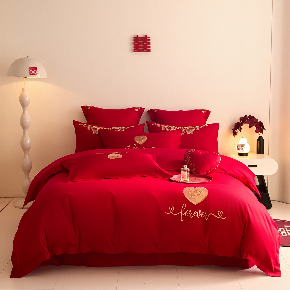 东方合美（原：皇家传奇） 2025新款长绒棉纯棉婚庆刺绣小红书系列四件套 结婚了