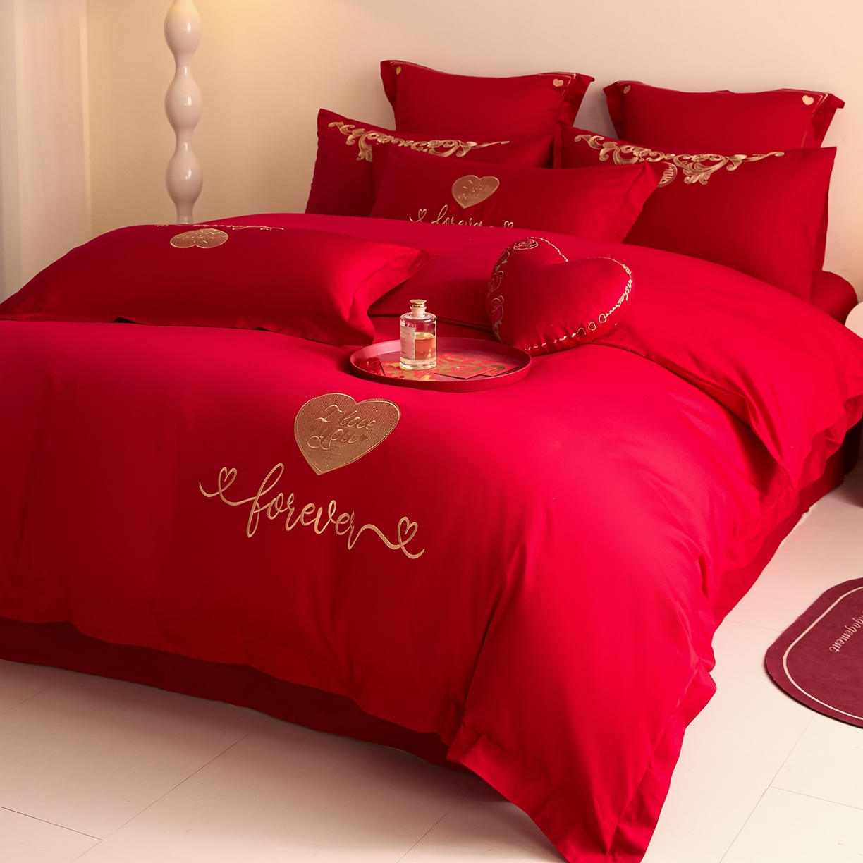 91家纺网 家纺一手货源 找家纺 东方合美（原：皇家传奇） 2025新款长绒棉纯棉婚庆刺绣小红书系列四件套 结婚了