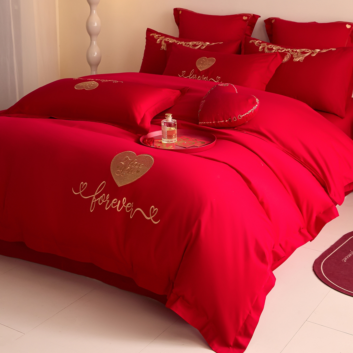 91家纺网 家纺一手货源 找家纺 东方合美（原：皇家传奇） 2025新款长绒棉纯棉婚庆刺绣小红书系列四件套 结婚了