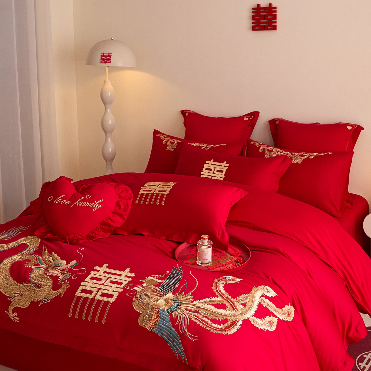 91家纺网 家纺一手货源 找家纺 东方合美（原：皇家传奇） 2025新款长绒棉纯棉婚庆刺绣小红书系列四件套 龙凤大喜