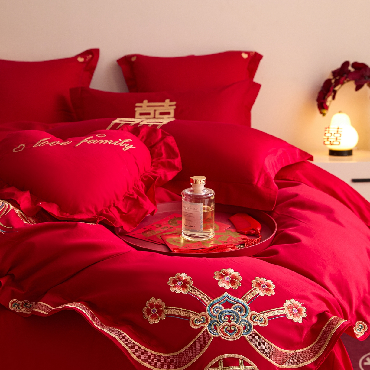 91家纺网 家纺一手货源 找家纺 东方合美（原：皇家传奇） 2025新款长绒棉纯棉婚庆刺绣小红书系列四件套 龙凤大喜