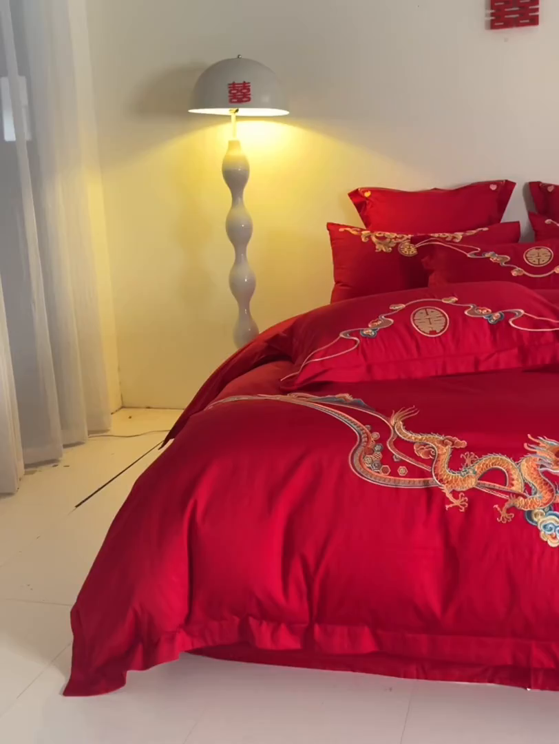 91家纺网 家纺一手货源 找家纺 东方合美（原：皇家传奇） 2025新款长绒棉纯棉婚庆刺绣小红书系列四件套 龙凤佳人