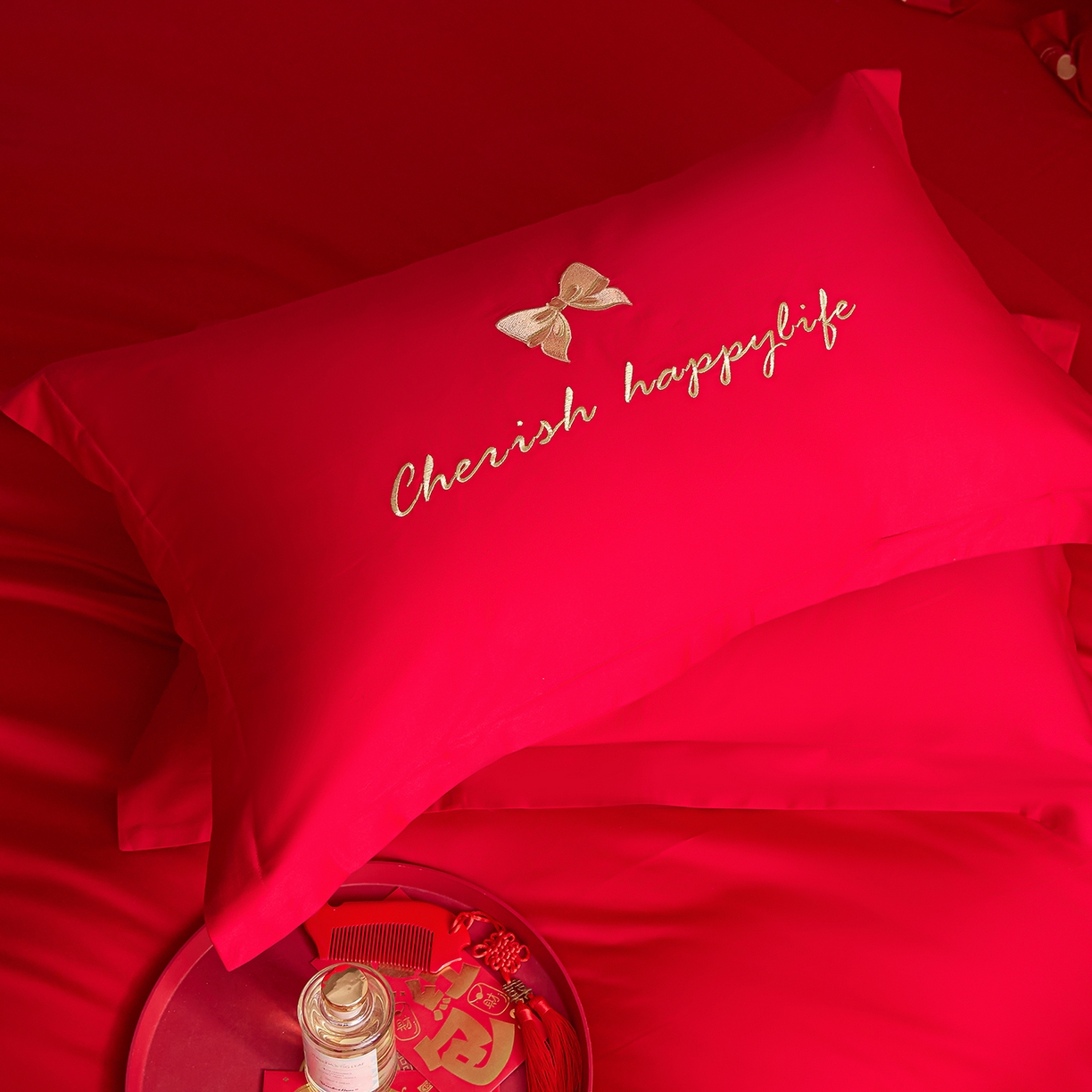 91家纺网 家纺一手货源 找家纺 东方合美（原：皇家传奇） 2025新款长绒棉纯棉婚庆刺绣小红书系列四件套 玫瑰