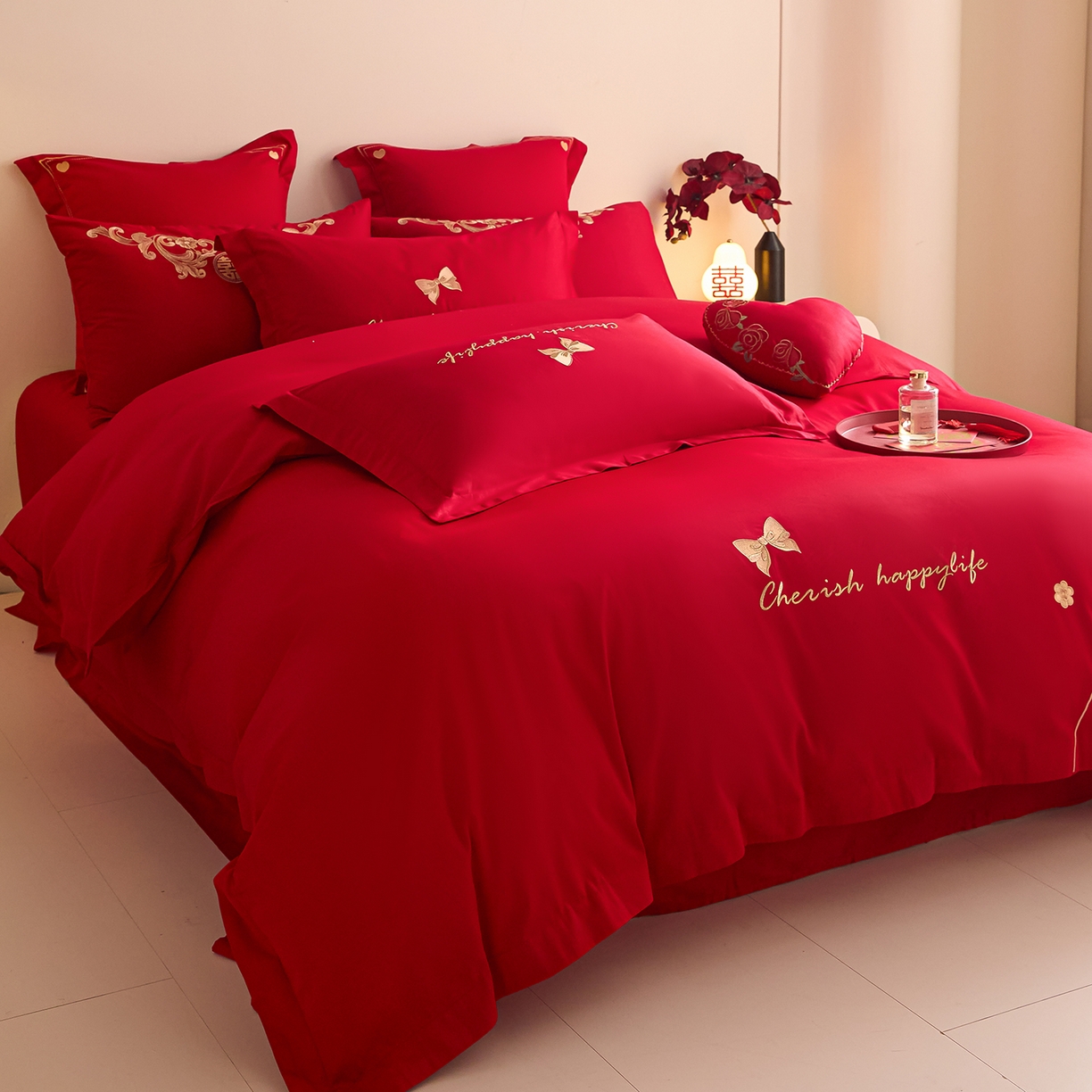 91家纺网 家纺一手货源 找家纺 东方合美（原：皇家传奇） 2025新款长绒棉纯棉婚庆刺绣小红书系列四件套 玫瑰