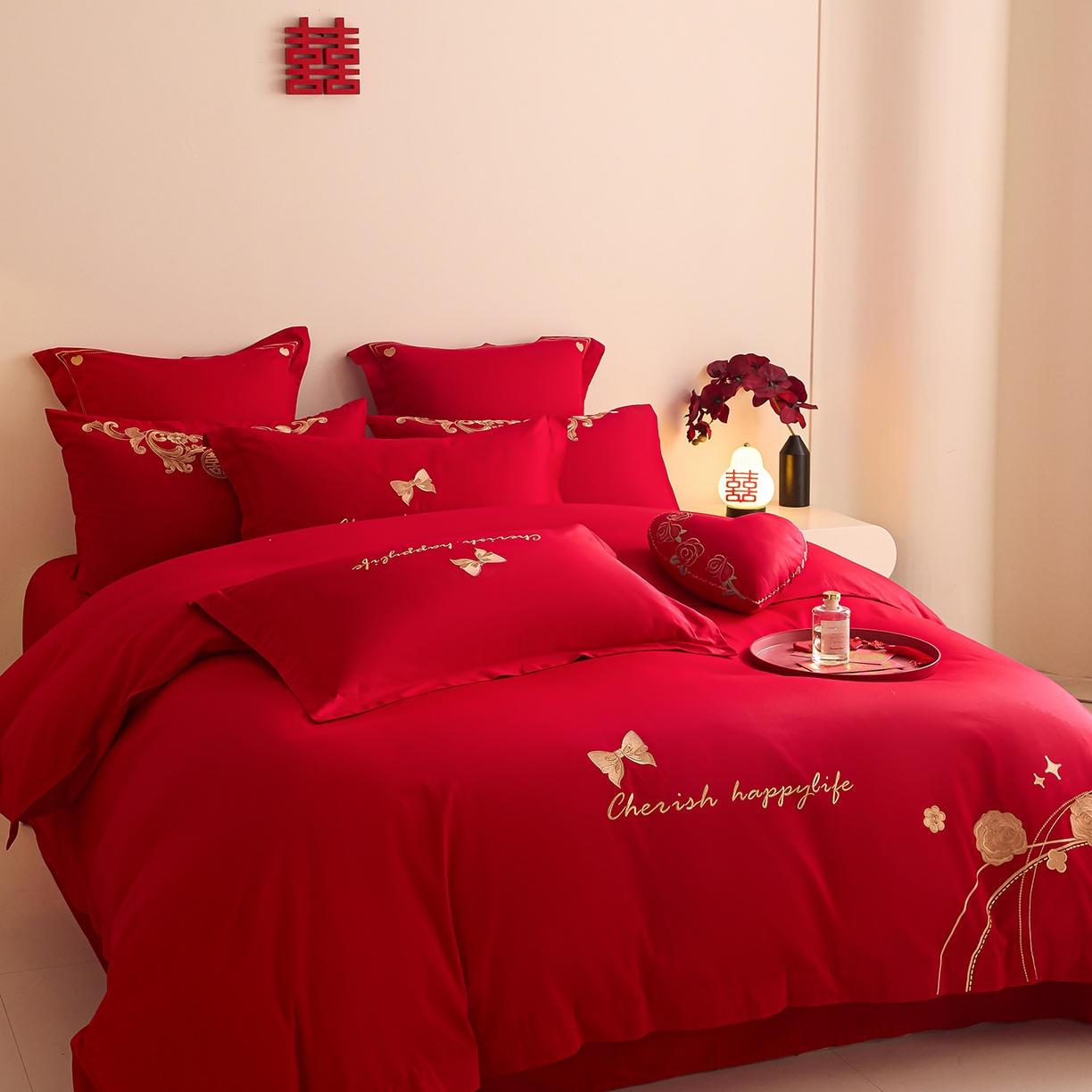 91家纺网 家纺一手货源 找家纺 东方合美（原：皇家传奇） 2025新款长绒棉纯棉婚庆刺绣小红书系列四件套 玫瑰