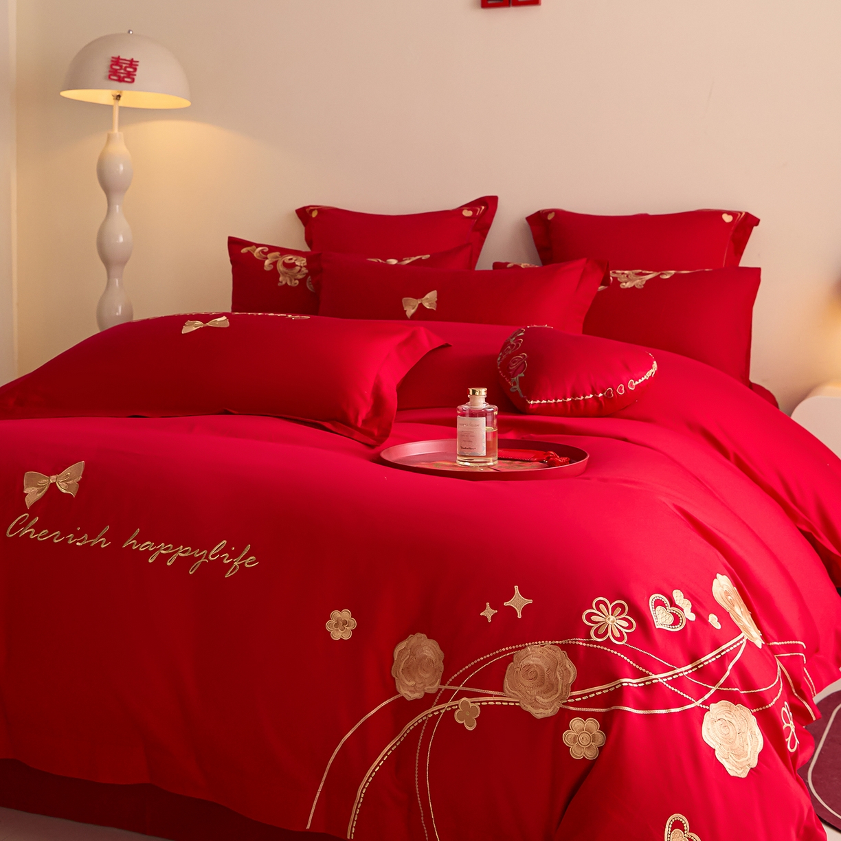 91家纺网 家纺一手货源 找家纺 东方合美（原：皇家传奇） 2025新款长绒棉纯棉婚庆刺绣小红书系列四件套 玫瑰