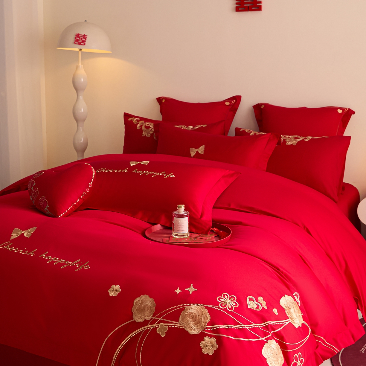 91家纺网 家纺一手货源 找家纺 东方合美（原：皇家传奇） 2025新款长绒棉纯棉婚庆刺绣小红书系列四件套 玫瑰