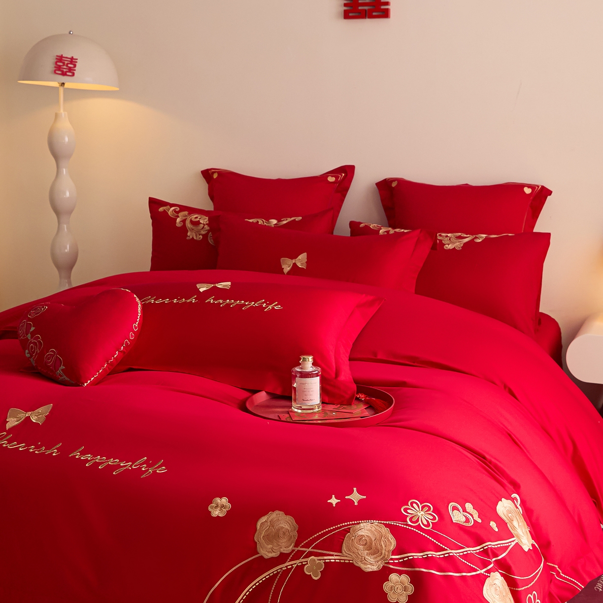 91家纺网 家纺一手货源 找家纺 东方合美（原：皇家传奇） 2025新款长绒棉纯棉婚庆刺绣小红书系列四件套 玫瑰