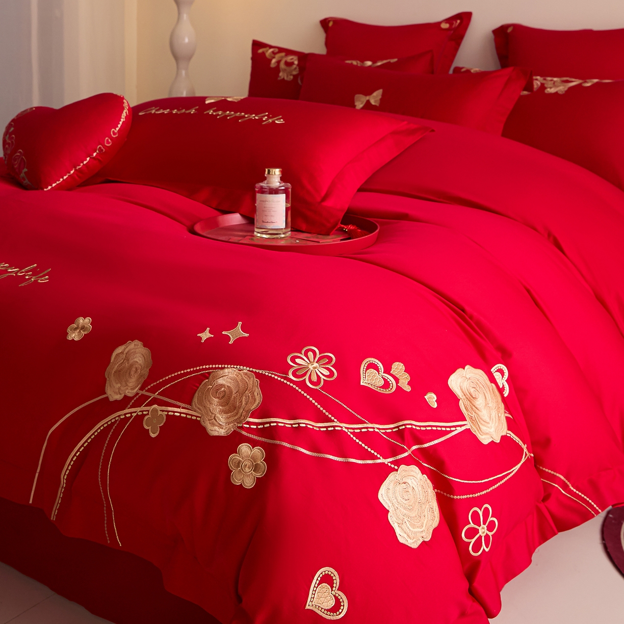 91家纺网 家纺一手货源 找家纺 东方合美（原：皇家传奇） 2025新款长绒棉纯棉婚庆刺绣小红书系列四件套 玫瑰