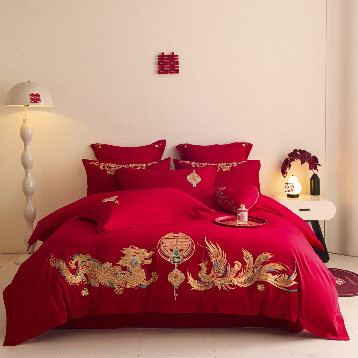 91家纺网 家纺一手货源 找家纺 东方合美（原：皇家传奇） 2025新款长绒棉纯棉婚庆刺绣小红书系列四件套 情投意合