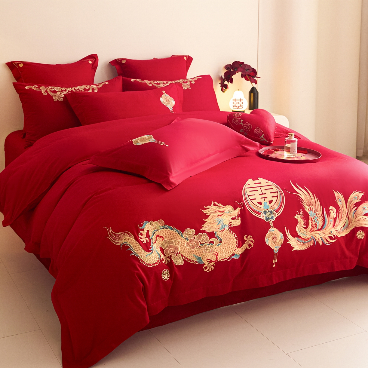 91家纺网 家纺一手货源 找家纺 东方合美（原：皇家传奇） 2025新款长绒棉纯棉婚庆刺绣小红书系列四件套 情投意合