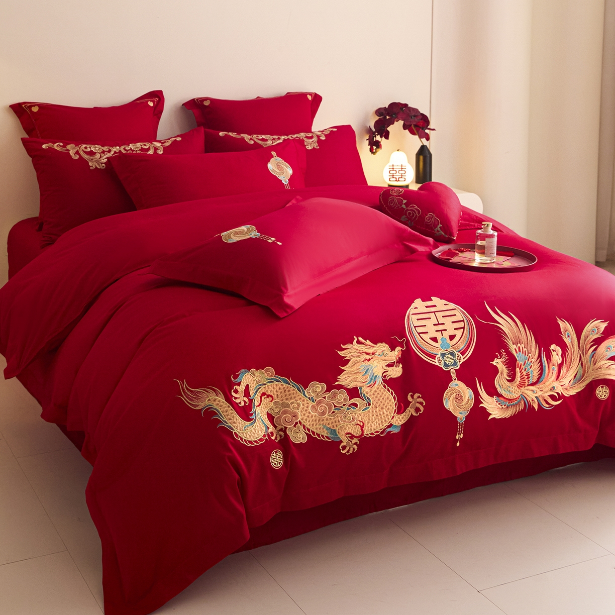 91家纺网 家纺一手货源 找家纺 东方合美（原：皇家传奇） 2025新款长绒棉纯棉婚庆刺绣小红书系列四件套 情投意合