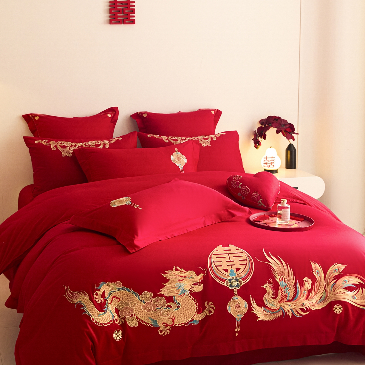 91家纺网 家纺一手货源 找家纺 东方合美（原：皇家传奇） 2025新款长绒棉纯棉婚庆刺绣小红书系列四件套 情投意合