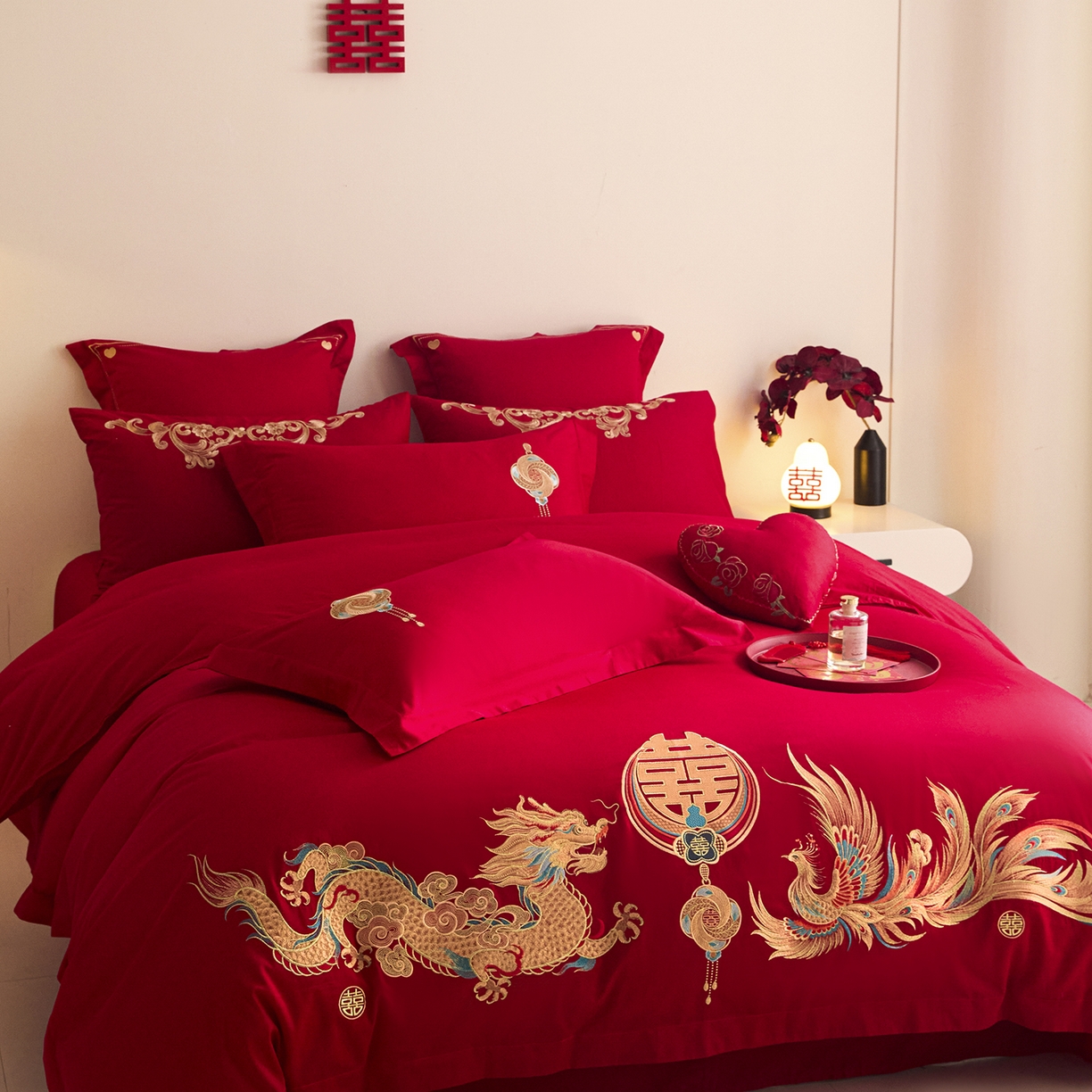 91家纺网 家纺一手货源 找家纺 东方合美（原：皇家传奇） 2025新款长绒棉纯棉婚庆刺绣小红书系列四件套 情投意合