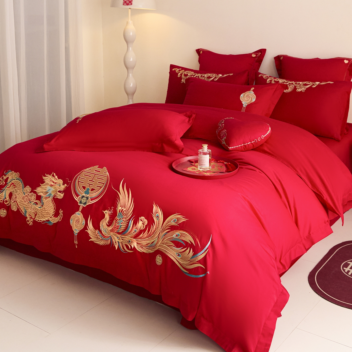 91家纺网 家纺一手货源 找家纺 东方合美（原：皇家传奇） 2025新款长绒棉纯棉婚庆刺绣小红书系列四件套 情投意合