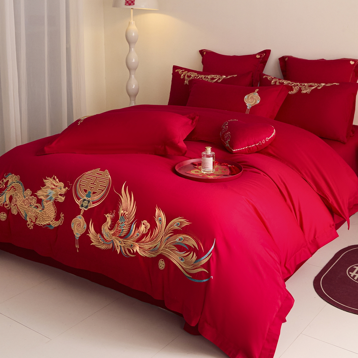 91家纺网 家纺一手货源 找家纺 东方合美（原：皇家传奇） 2025新款长绒棉纯棉婚庆刺绣小红书系列四件套 情投意合