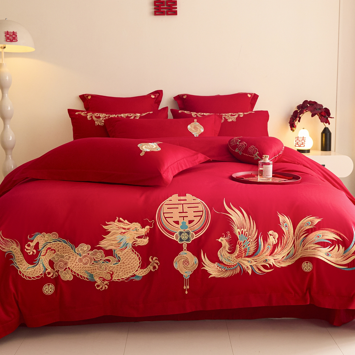 91家纺网 家纺一手货源 找家纺 东方合美（原：皇家传奇） 2025新款长绒棉纯棉婚庆刺绣小红书系列四件套 情投意合