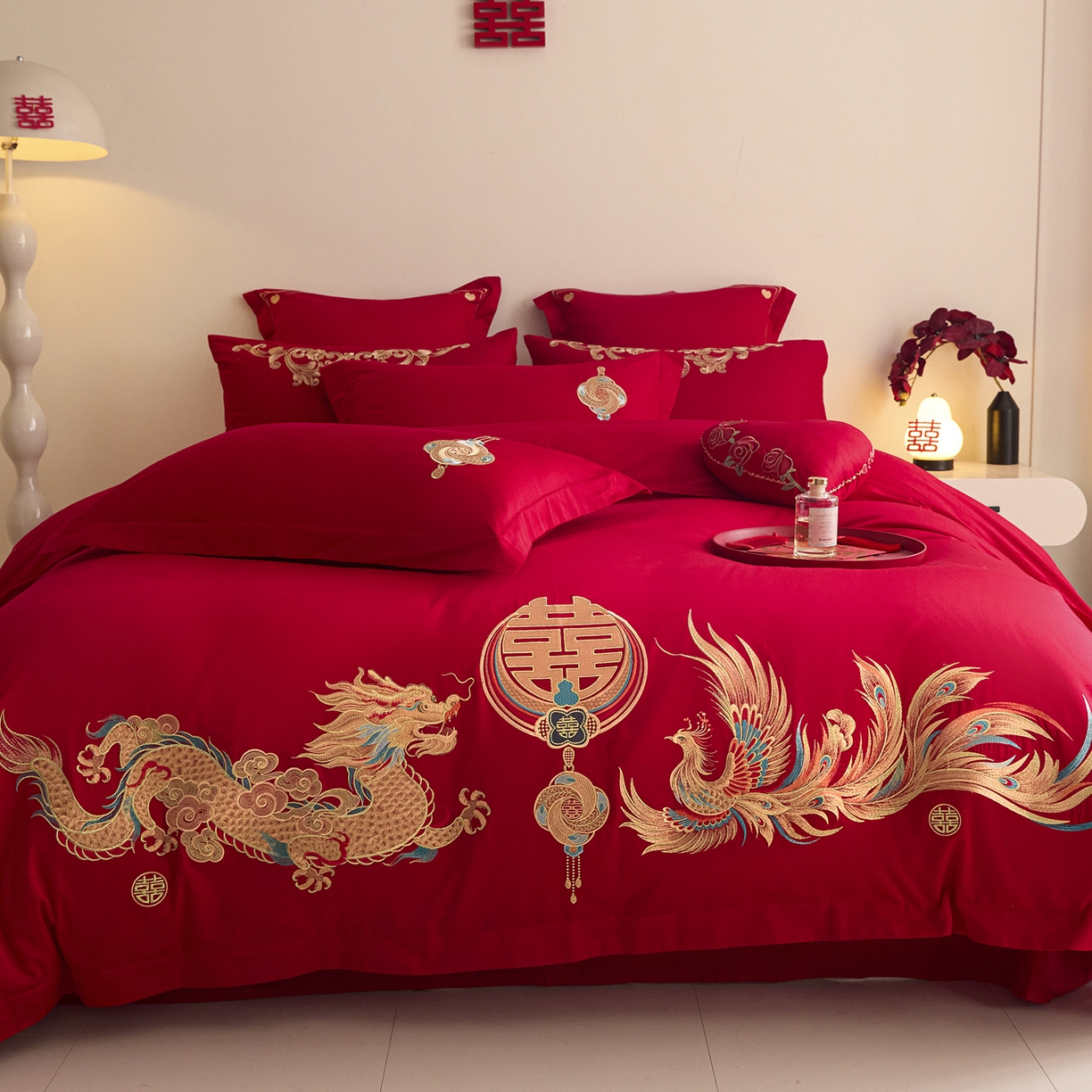 91家纺网 家纺一手货源 找家纺 东方合美（原：皇家传奇） 2025新款长绒棉纯棉婚庆刺绣小红书系列四件套 情投意合