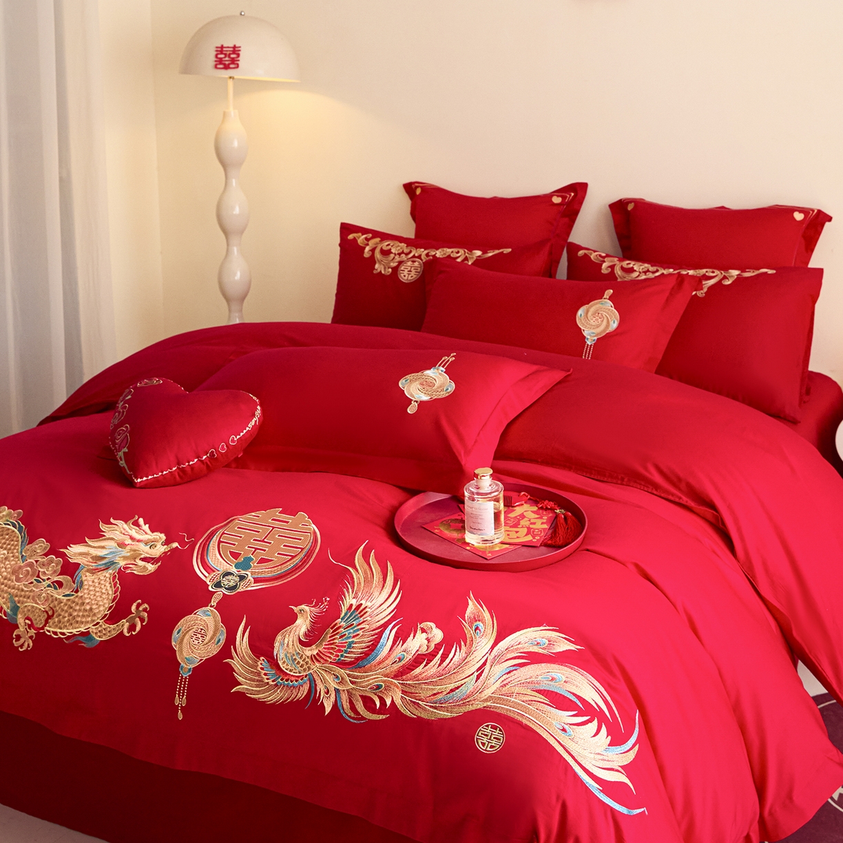 91家纺网 家纺一手货源 找家纺 东方合美（原：皇家传奇） 2025新款长绒棉纯棉婚庆刺绣小红书系列四件套 情投意合