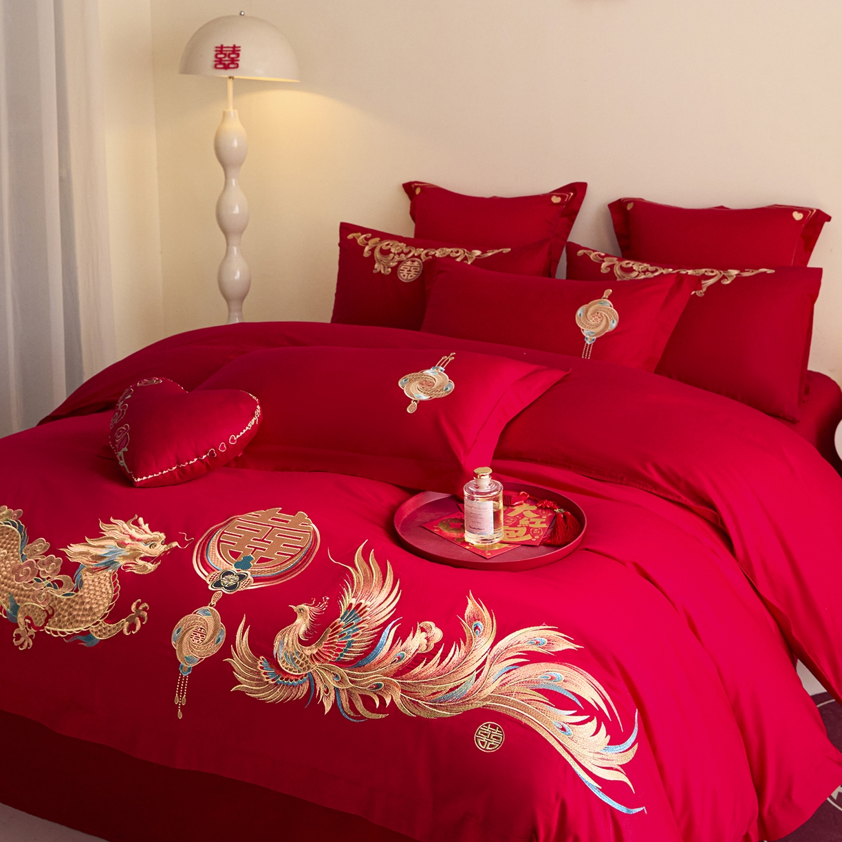 91家纺网 家纺一手货源 找家纺 东方合美（原：皇家传奇） 2025新款长绒棉纯棉婚庆刺绣小红书系列四件套 情投意合