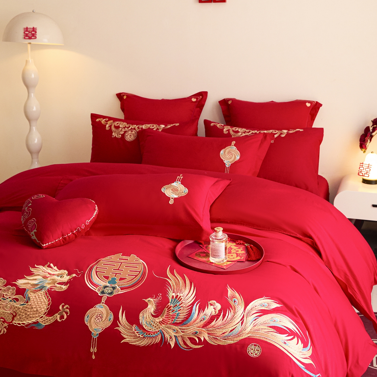 91家纺网 家纺一手货源 找家纺 东方合美（原：皇家传奇） 2025新款长绒棉纯棉婚庆刺绣小红书系列四件套 情投意合