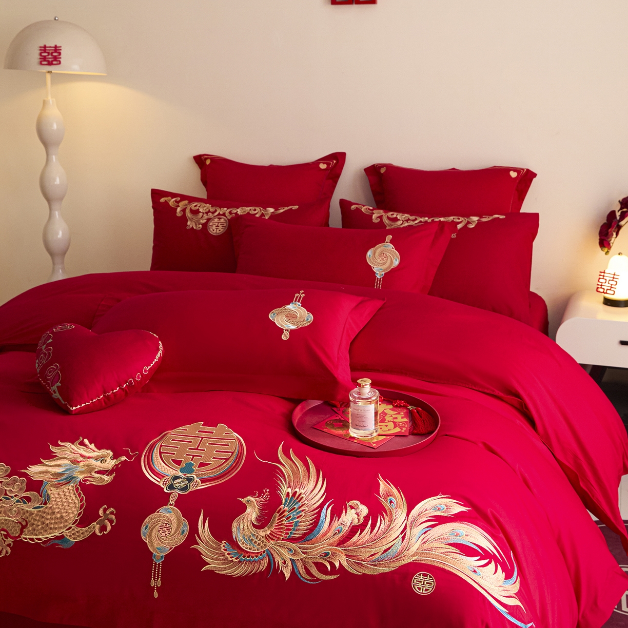 91家纺网 家纺一手货源 找家纺 东方合美（原：皇家传奇） 2025新款长绒棉纯棉婚庆刺绣小红书系列四件套 情投意合