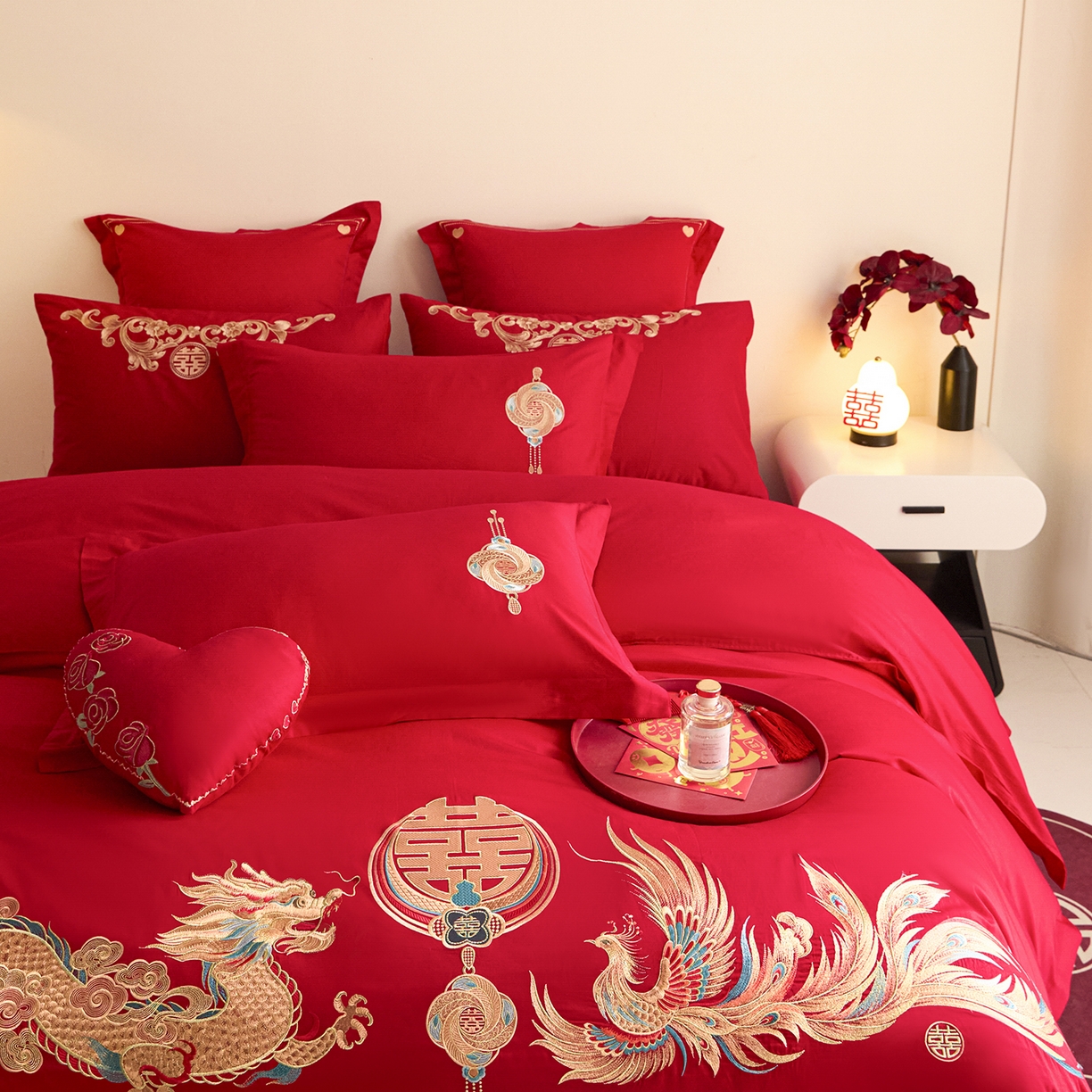 91家纺网 家纺一手货源 找家纺 东方合美（原：皇家传奇） 2025新款长绒棉纯棉婚庆刺绣小红书系列四件套 情投意合
