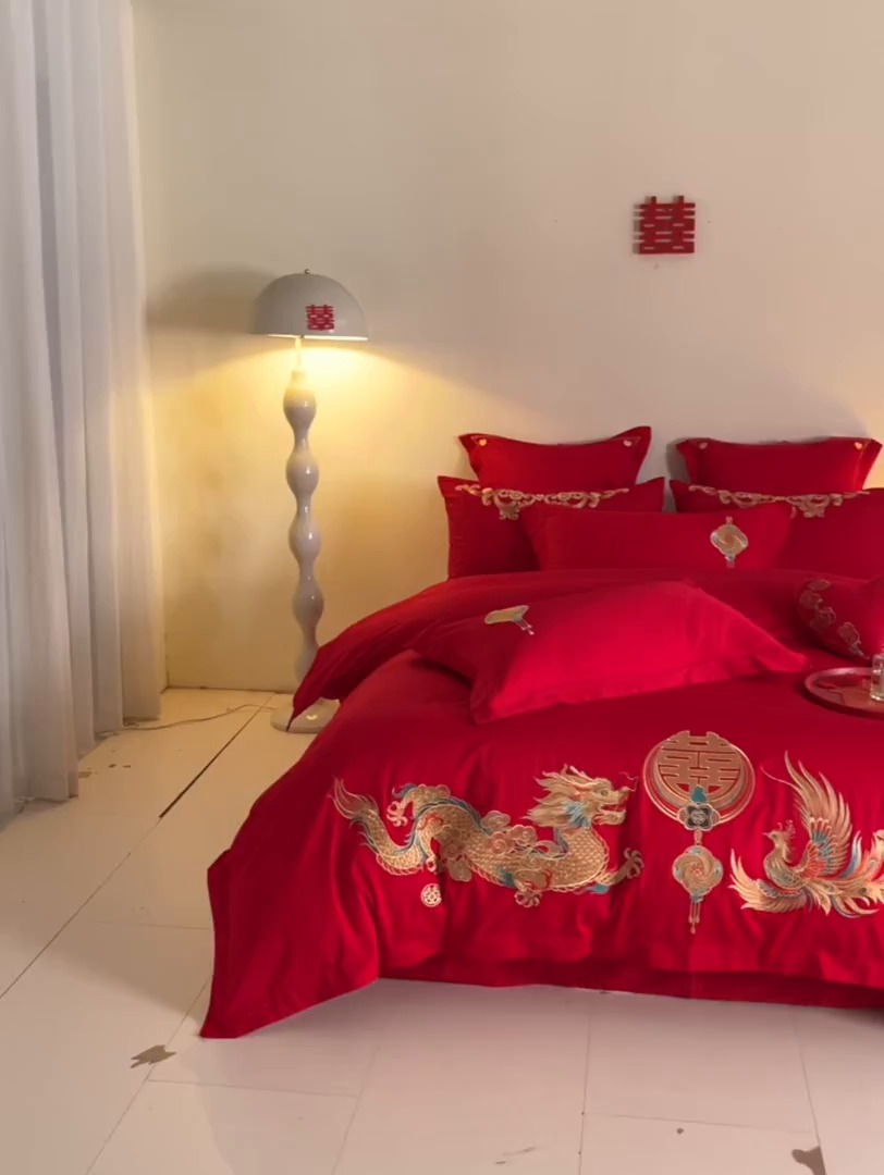 91家纺网 家纺一手货源 找家纺 东方合美（原：皇家传奇） 2025新款长绒棉纯棉婚庆刺绣小红书系列四件套 情投意合