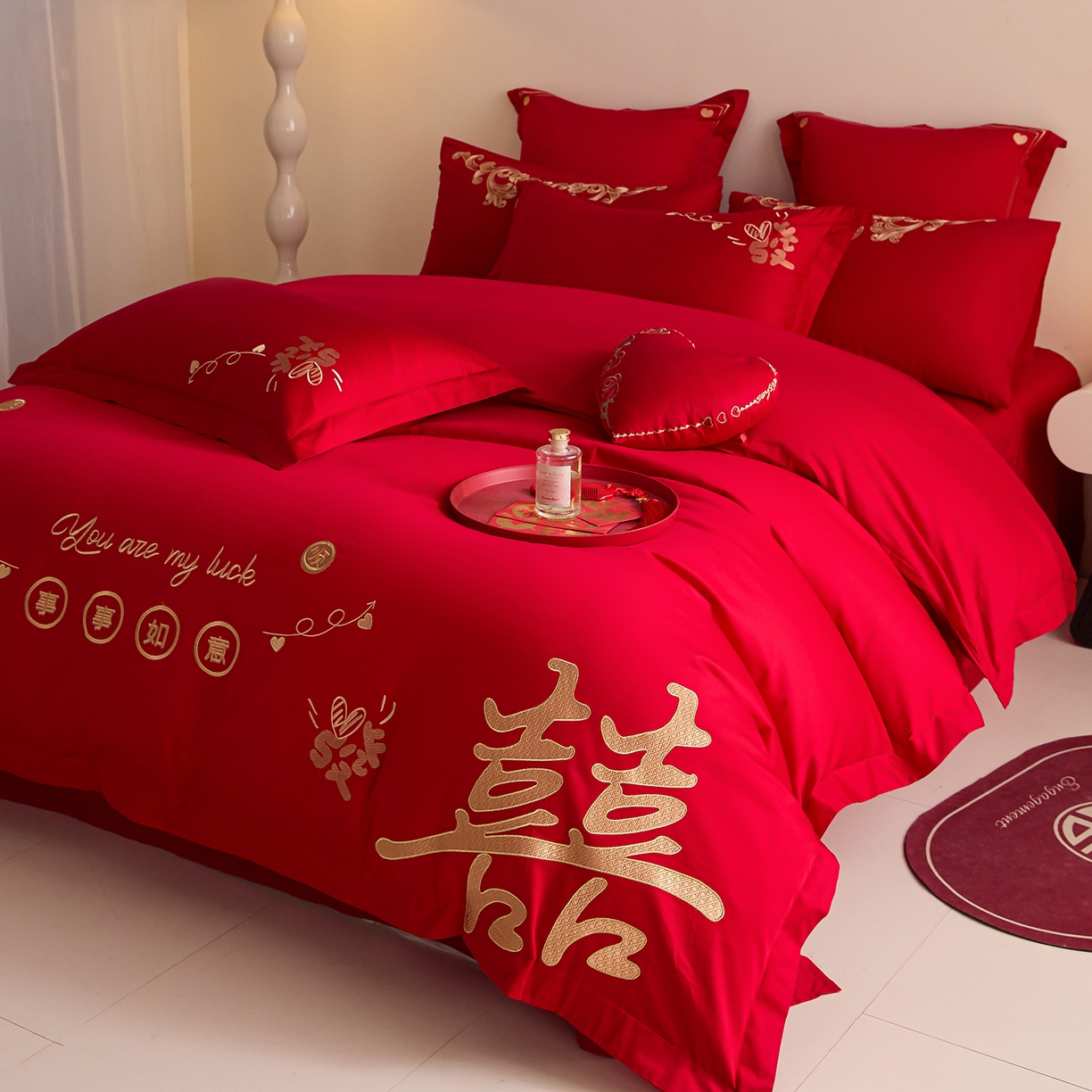 91家纺网 家纺一手货源 找家纺 东方合美（原：皇家传奇） 2025新款长绒棉纯棉婚庆刺绣小红书系列四件套 十全十美