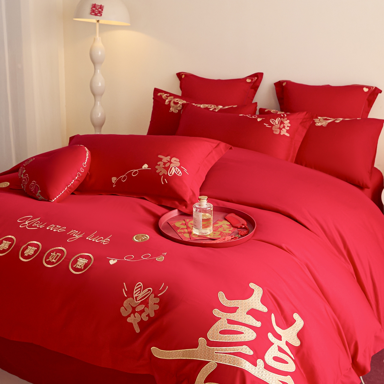 91家纺网 家纺一手货源 找家纺 东方合美（原：皇家传奇） 2025新款长绒棉纯棉婚庆刺绣小红书系列四件套 十全十美