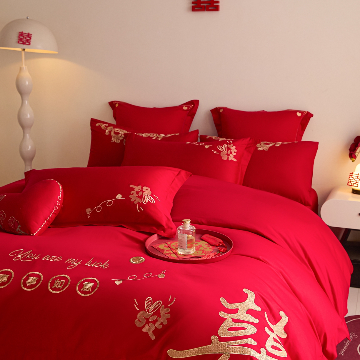 91家纺网 家纺一手货源 找家纺 东方合美（原：皇家传奇） 2025新款长绒棉纯棉婚庆刺绣小红书系列四件套 十全十美