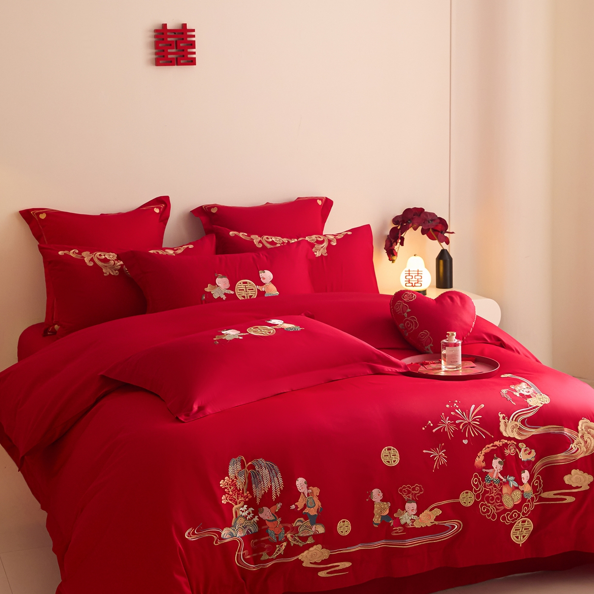 91家纺网 家纺一手货源 找家纺 东方合美（原：皇家传奇） 2025新款长绒棉纯棉婚庆刺绣小红书系列四件套 送福