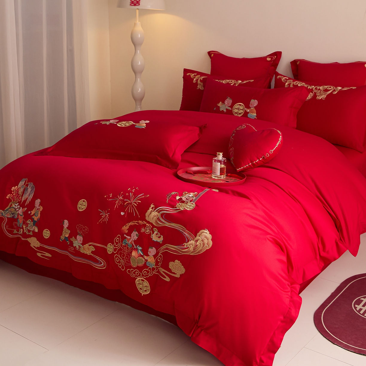 91家纺网 家纺一手货源 找家纺 东方合美（原：皇家传奇） 2025新款长绒棉纯棉婚庆刺绣小红书系列四件套 送福