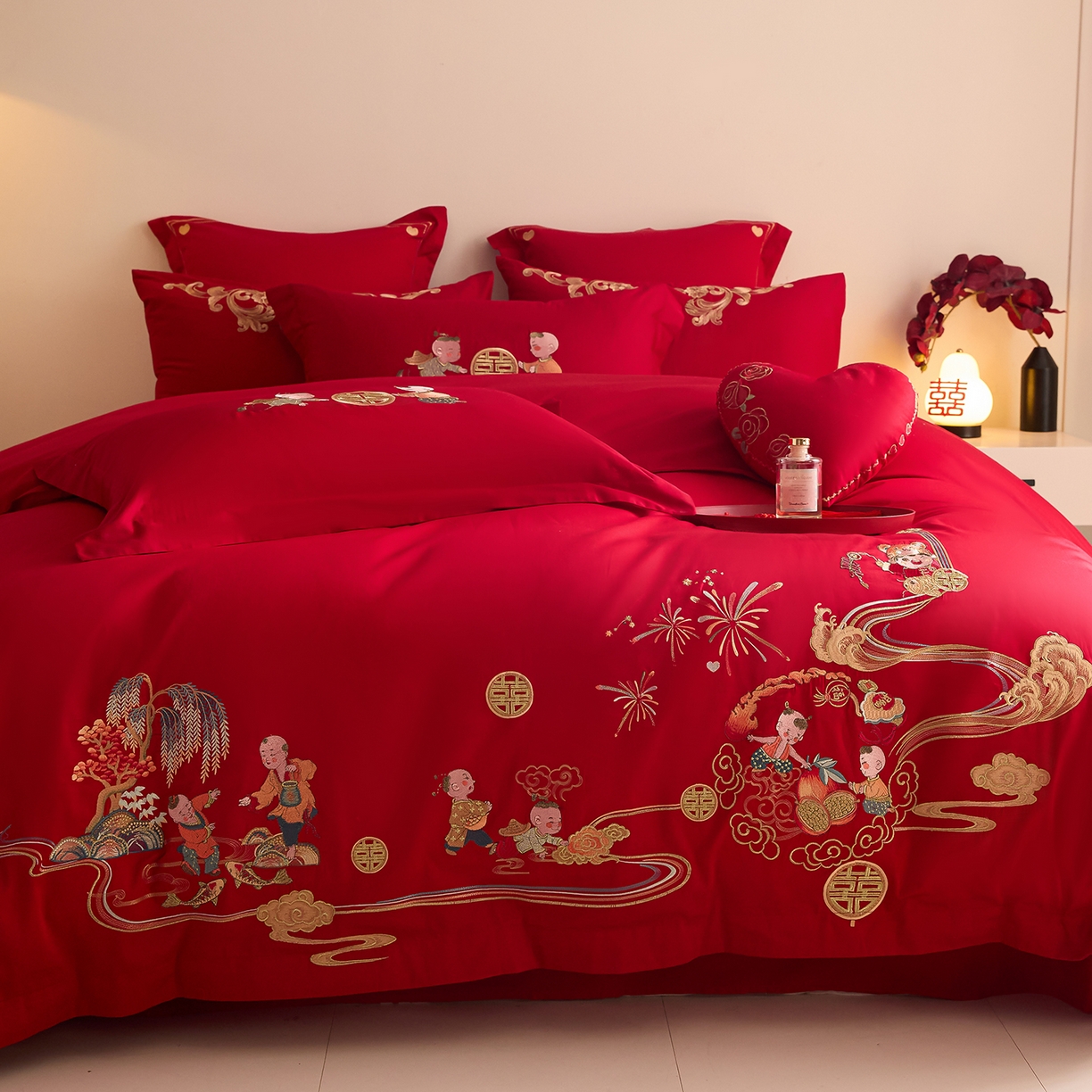91家纺网 家纺一手货源 找家纺 东方合美（原：皇家传奇） 2025新款长绒棉纯棉婚庆刺绣小红书系列四件套 送福