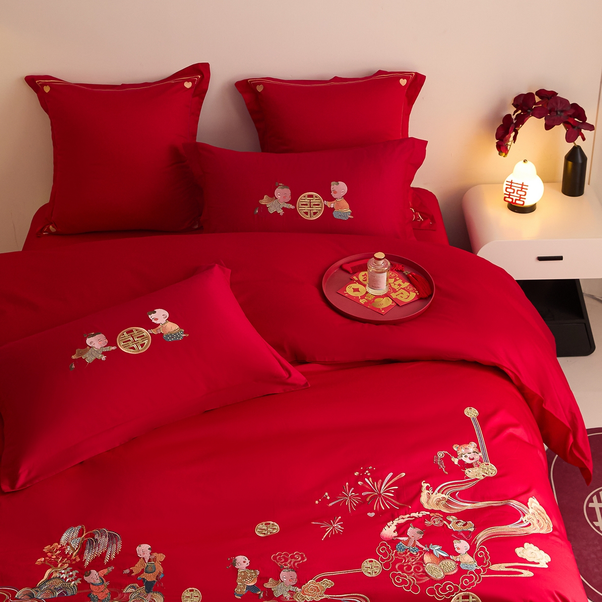 91家纺网 家纺一手货源 找家纺 东方合美（原：皇家传奇） 2025新款长绒棉纯棉婚庆刺绣小红书系列四件套 送福