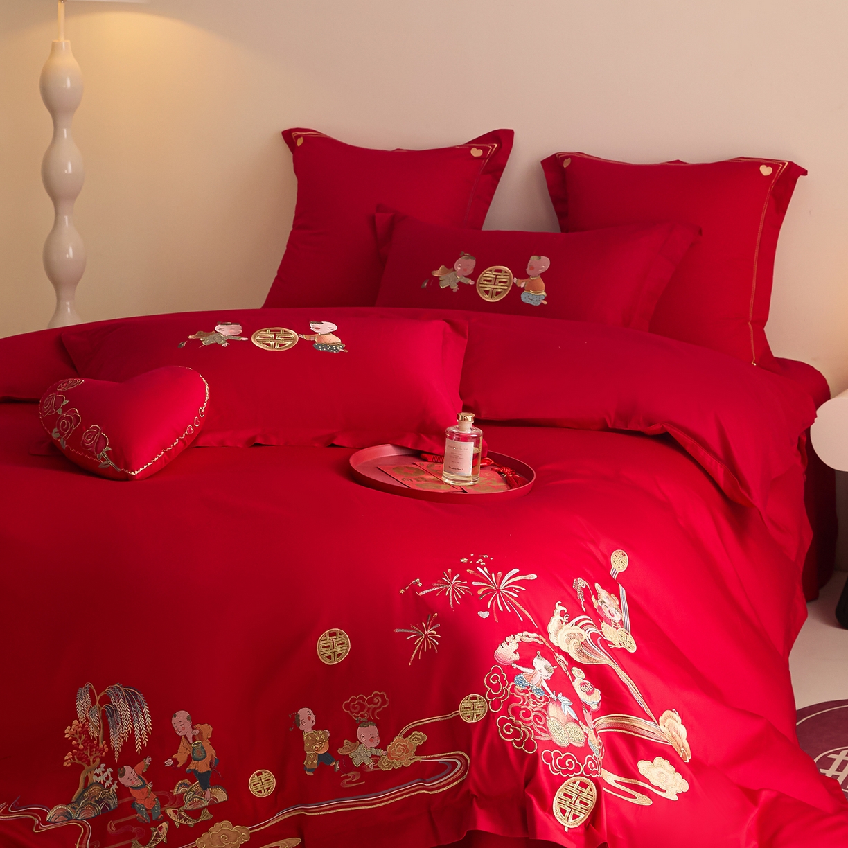 91家纺网 家纺一手货源 找家纺 东方合美（原：皇家传奇） 2025新款长绒棉纯棉婚庆刺绣小红书系列四件套 送福