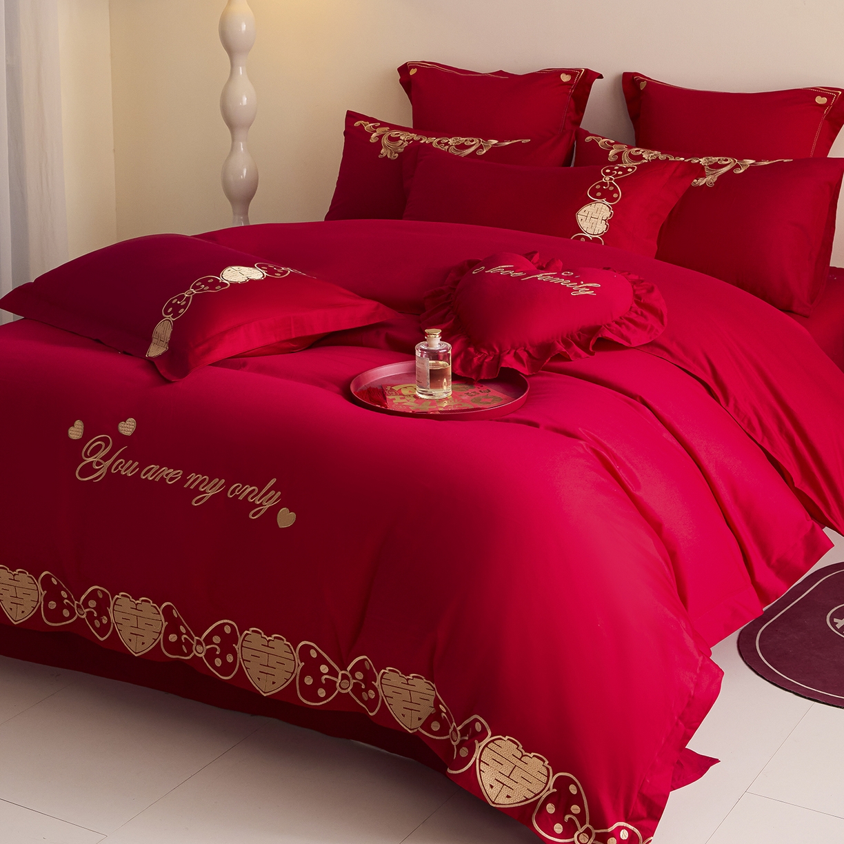 91家纺网 家纺一手货源 找家纺 东方合美（原：皇家传奇） 2025新款长绒棉纯棉婚庆刺绣小红书系列四件套 甜