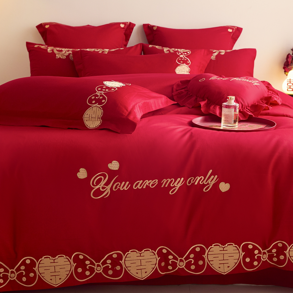 91家纺网 家纺一手货源 找家纺 东方合美（原：皇家传奇） 2025新款长绒棉纯棉婚庆刺绣小红书系列四件套 甜