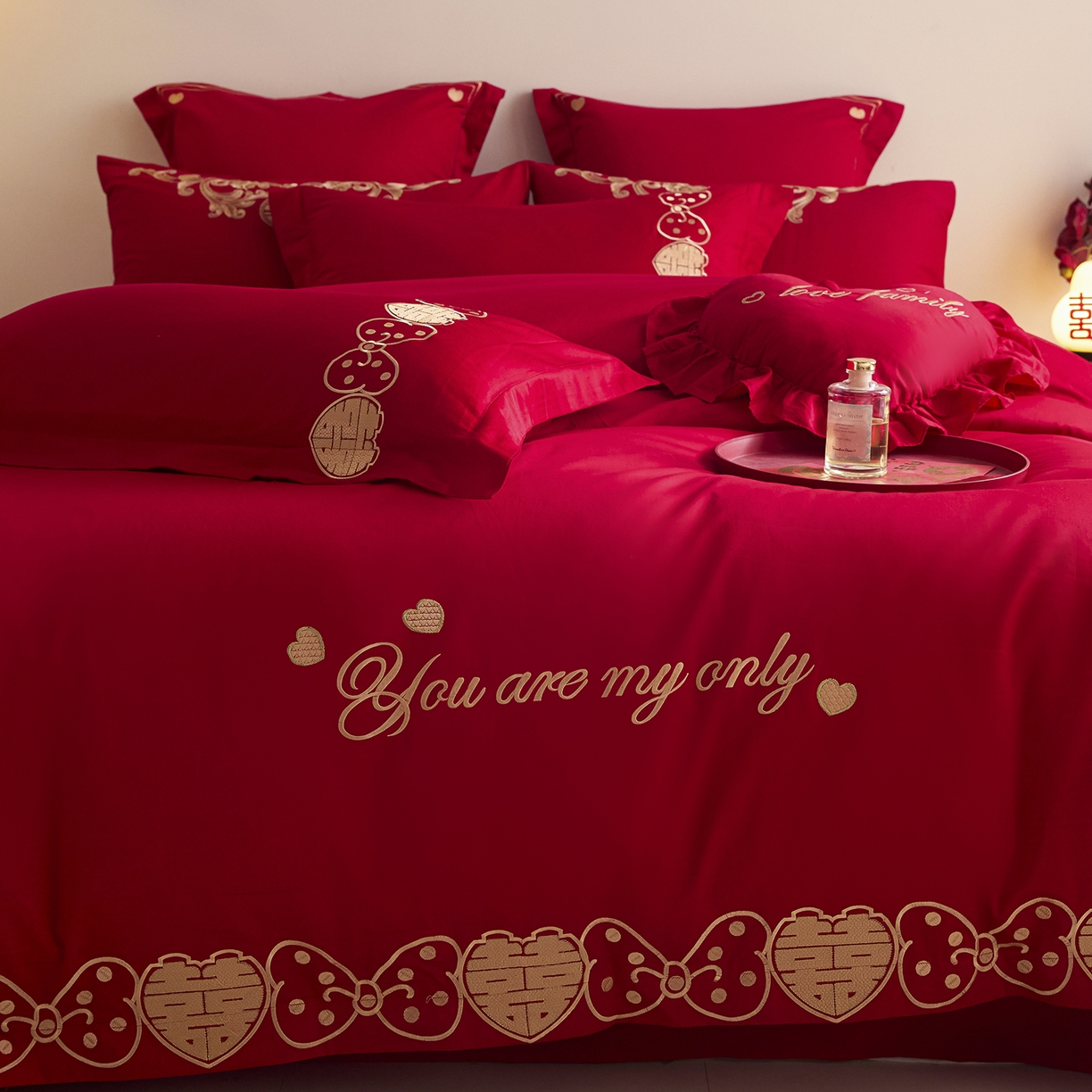 91家纺网 家纺一手货源 找家纺 东方合美（原：皇家传奇） 2025新款长绒棉纯棉婚庆刺绣小红书系列四件套 甜