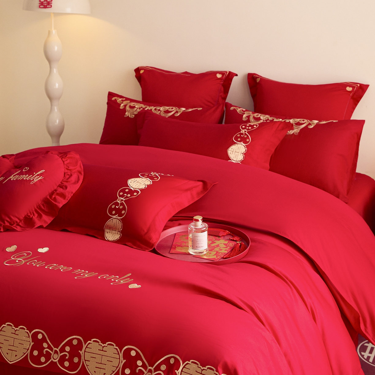 91家纺网 家纺一手货源 找家纺 东方合美（原：皇家传奇） 2025新款长绒棉纯棉婚庆刺绣小红书系列四件套 甜