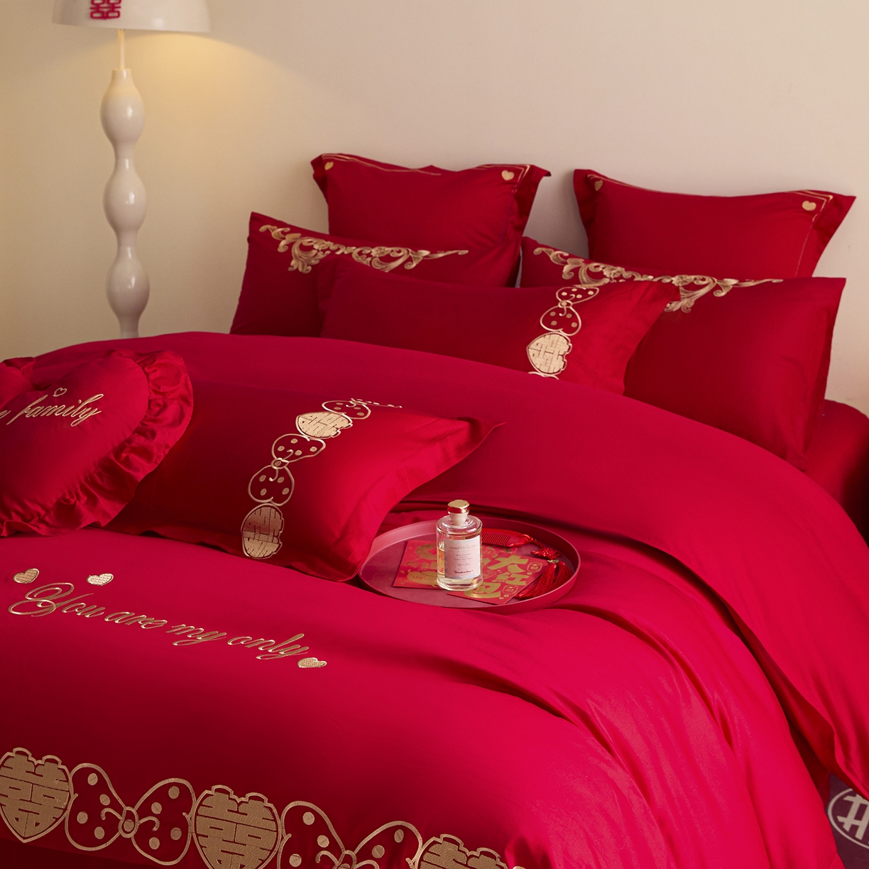 91家纺网 家纺一手货源 找家纺 东方合美（原：皇家传奇） 2025新款长绒棉纯棉婚庆刺绣小红书系列四件套 甜