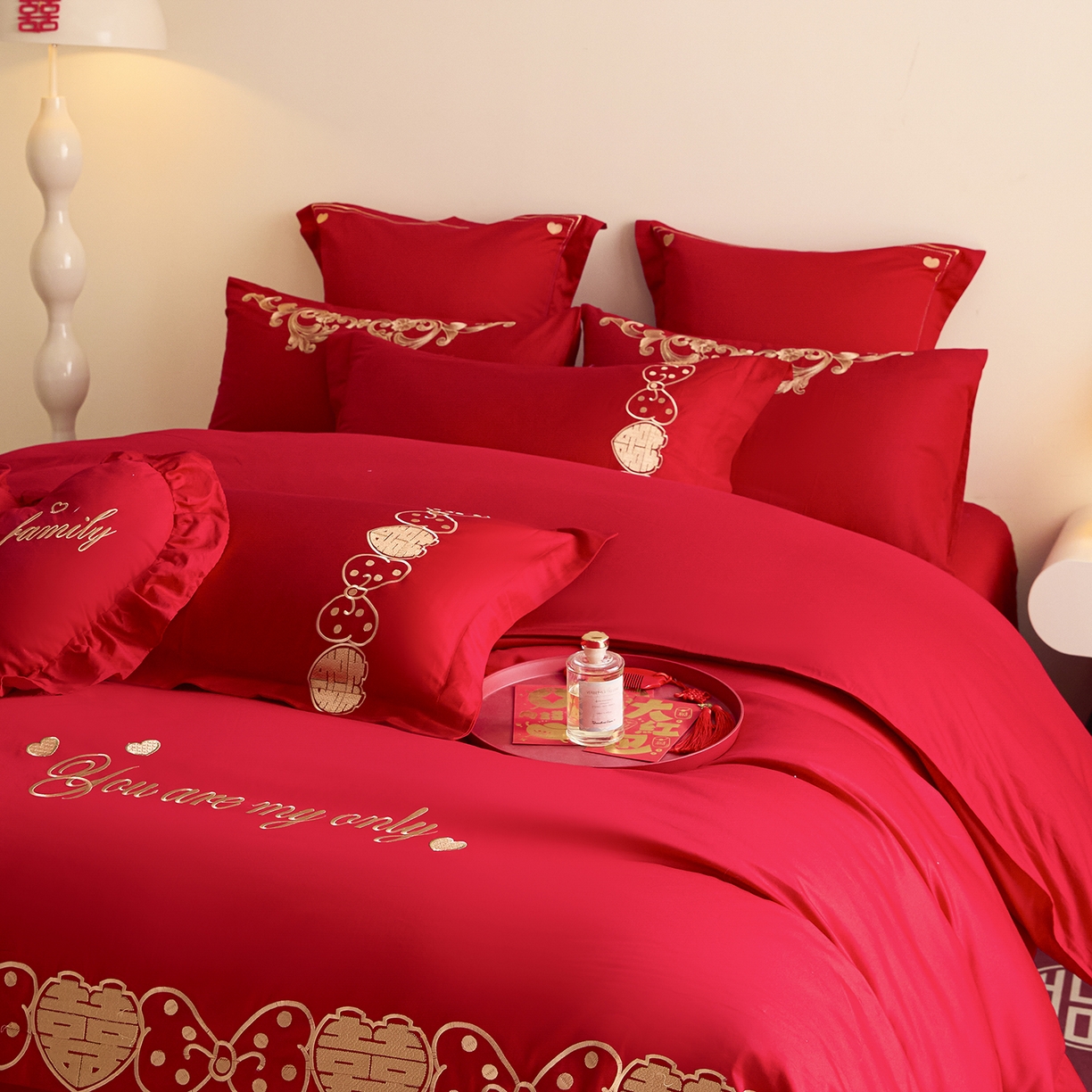 91家纺网 家纺一手货源 找家纺 东方合美（原：皇家传奇） 2025新款长绒棉纯棉婚庆刺绣小红书系列四件套 甜