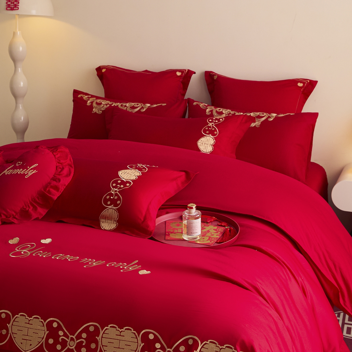 91家纺网 家纺一手货源 找家纺 东方合美（原：皇家传奇） 2025新款长绒棉纯棉婚庆刺绣小红书系列四件套 甜