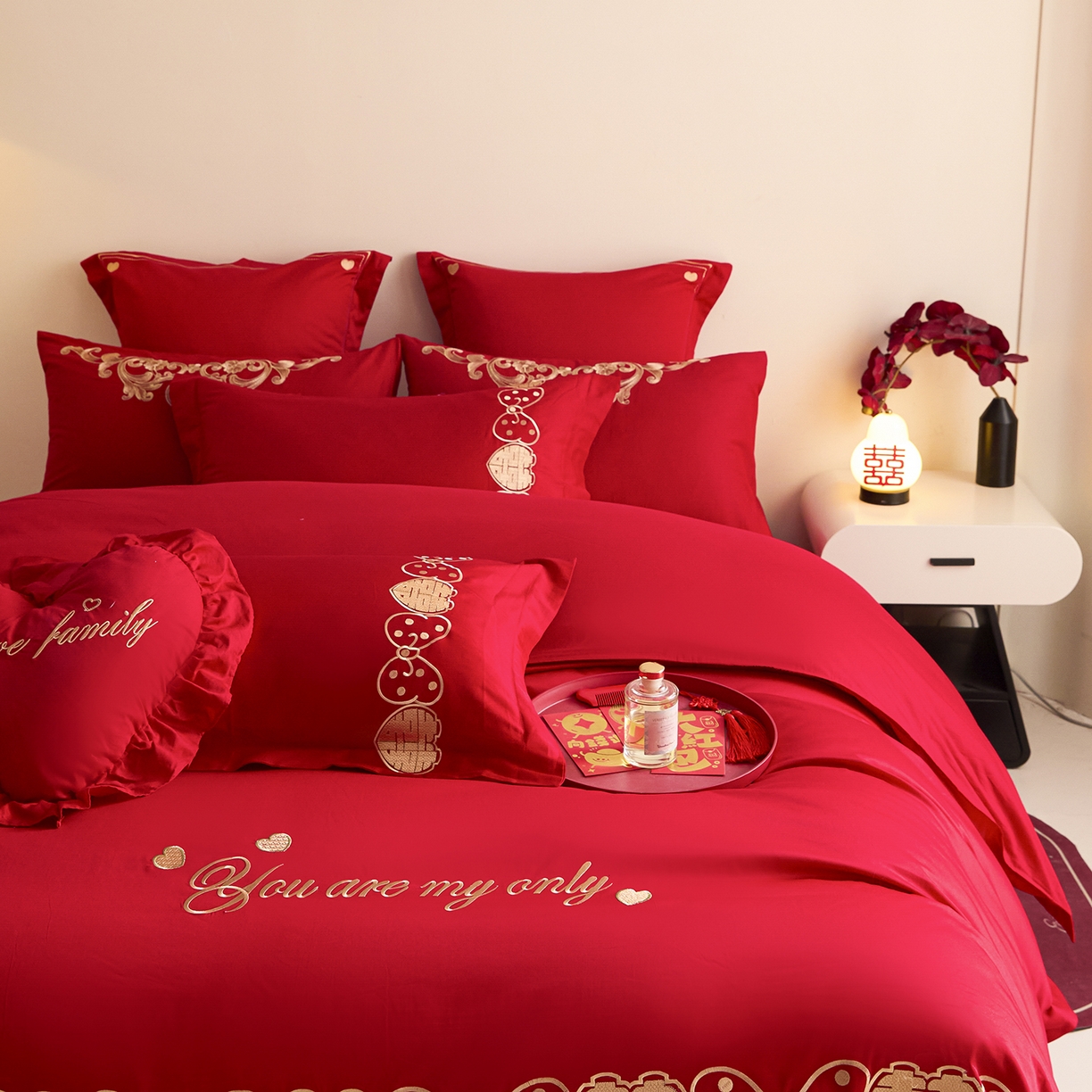 91家纺网 家纺一手货源 找家纺 东方合美（原：皇家传奇） 2025新款长绒棉纯棉婚庆刺绣小红书系列四件套 甜