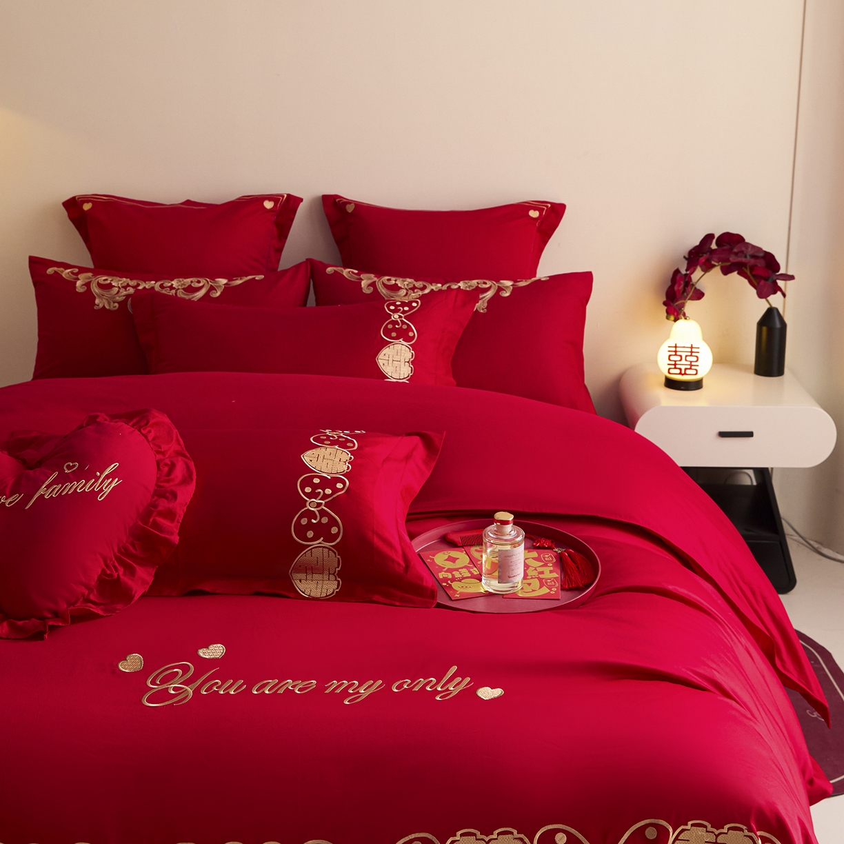 91家纺网 家纺一手货源 找家纺 东方合美（原：皇家传奇） 2025新款长绒棉纯棉婚庆刺绣小红书系列四件套 甜