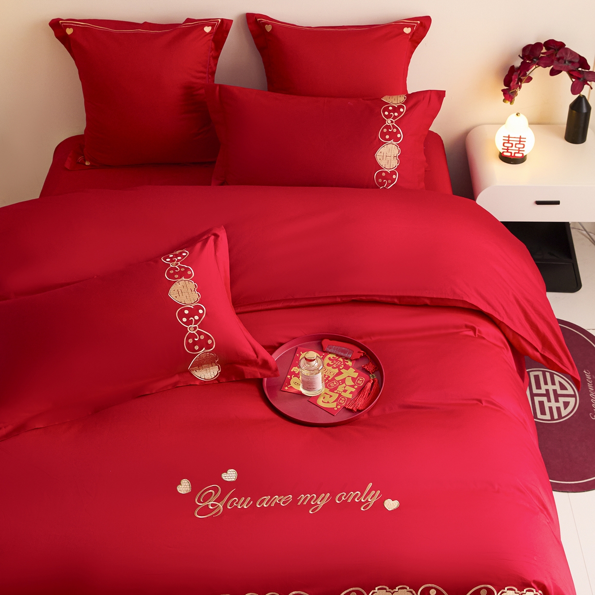 91家纺网 家纺一手货源 找家纺 东方合美（原：皇家传奇） 2025新款长绒棉纯棉婚庆刺绣小红书系列四件套 甜