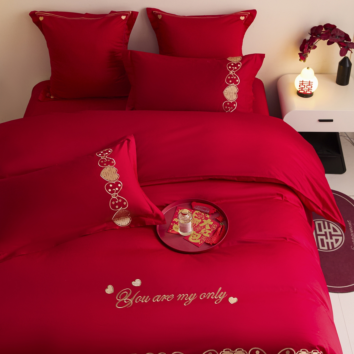 91家纺网 家纺一手货源 找家纺 东方合美（原：皇家传奇） 2025新款长绒棉纯棉婚庆刺绣小红书系列四件套 甜