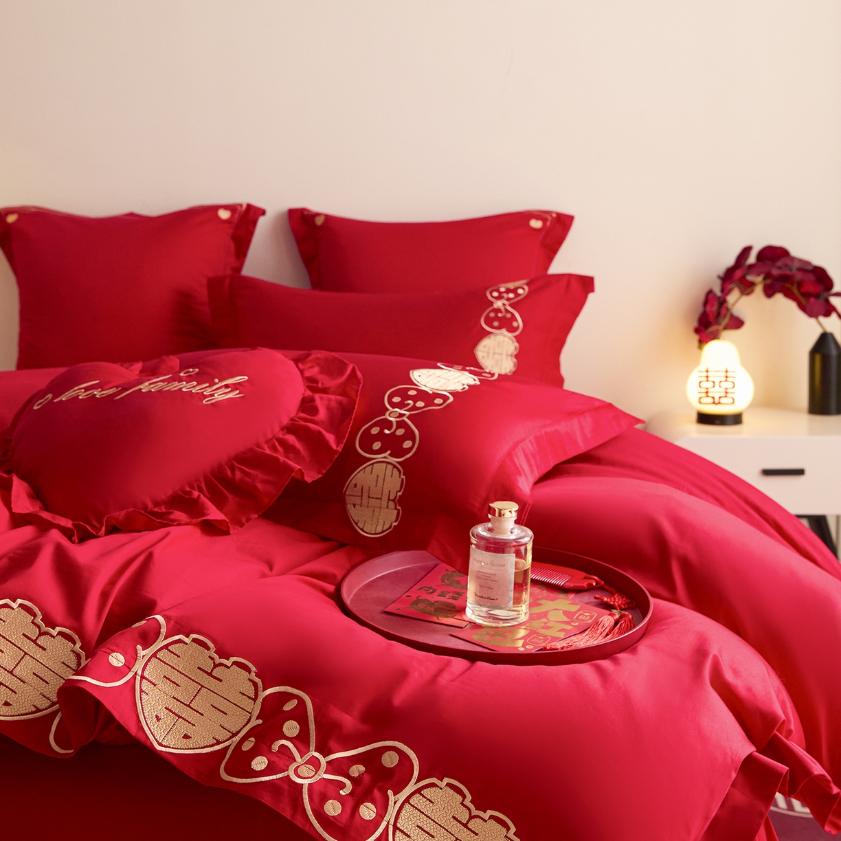 91家纺网 家纺一手货源 找家纺 东方合美（原：皇家传奇） 2025新款长绒棉纯棉婚庆刺绣小红书系列四件套 甜